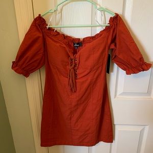 Burnt Orange off-the-shoulder Dress